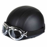 Synthetic Leather Vintage Style Motorbike Cruiser Touring Scooter Open Face Half Helmets Goggles Visor